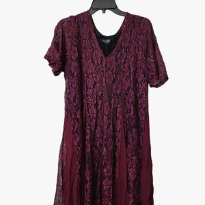 Olivia Womens Large Lace Overlay Dress just‎ below Knee Length Plum V Neck